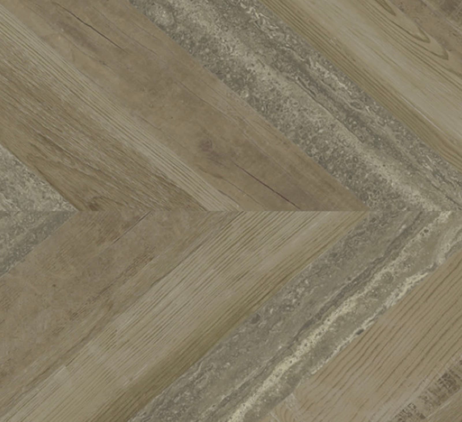 Terras met Aparici Chevron Oak Stamp tegels in visgraatmotief
